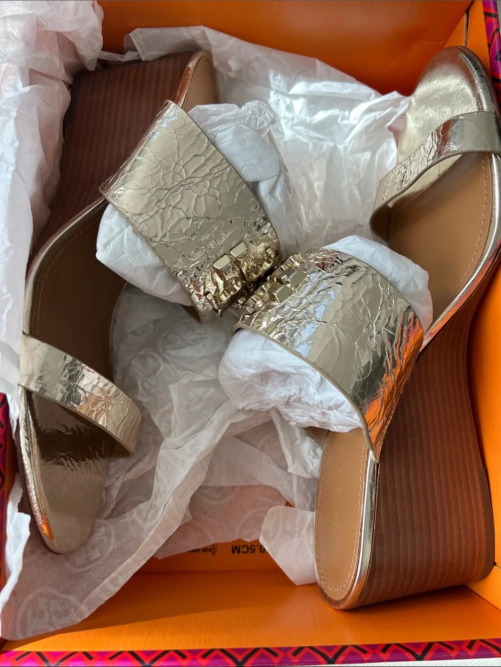 Tory Burch Metallic Gold Slide Wedges